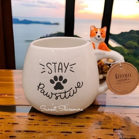 3D CORGI Dog Stay Pawsitive PAW Print Coffee Mug New - Picture 1 of 7